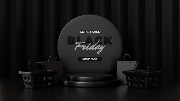 PSD black friday sale banner background with realistic and luxury gift boxes on dark background