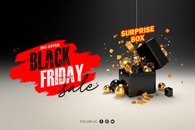 Design del banner di vendita del black friday con scatola a sorpresa