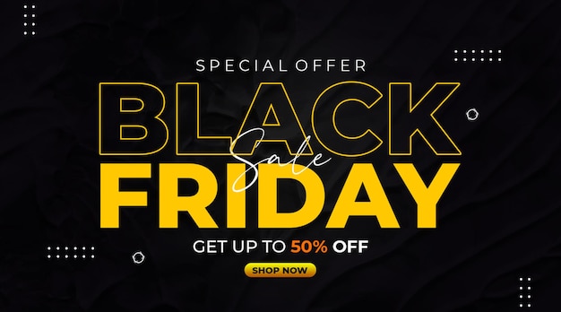 PSD black friday sale banner in glued paper background premium psd