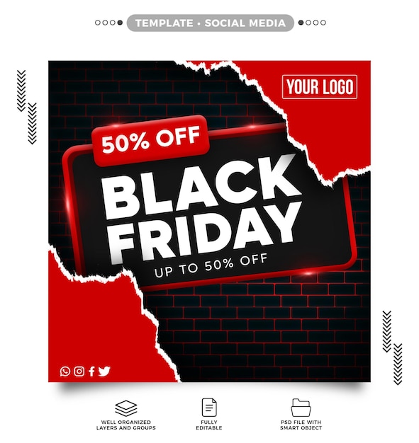 Black friday banner di vendita psd modello di social media