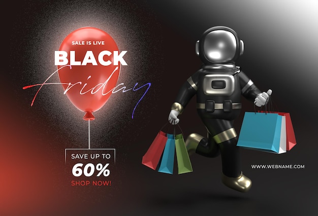 PSD rendering 3d del modello dell'insegna di vendita di black friday.