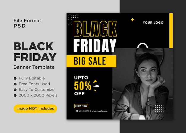 PSD black friday sale banner template for social media and instagram posts