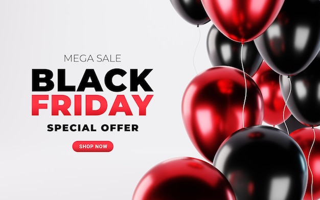 Modello di banner di vendita del black friday con un mazzo di palloncini