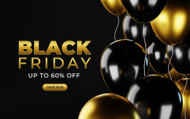 PSD black friday sale banner template with bunch of balloons