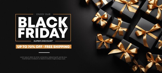 PSD black friday sale banner template with elegant presents