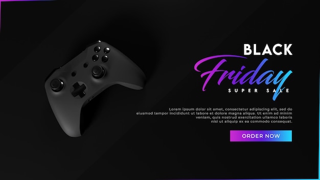 PSD black friday sale banner with controller and dark background