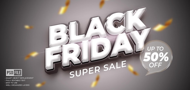 PSD black friday sale banner with custom text editable 3d style text effect