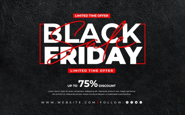 PSD black friday sale banner with red and black with texture background