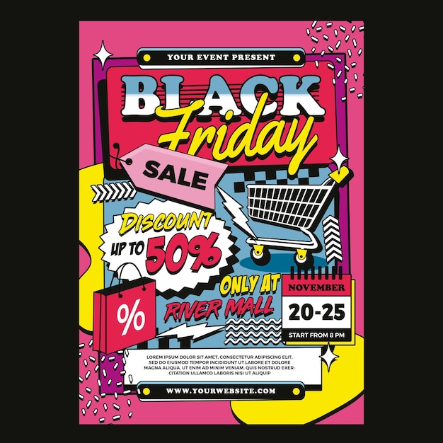 Volantino di vendita del black friday in stile anni '90