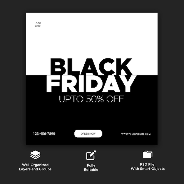 PSD black friday sale freepik szablon dla stylowych czarnych banerów szablon psd