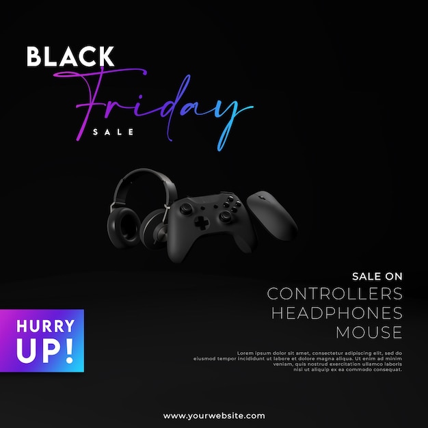 PSD black friday sale on gadgets 3d render post template