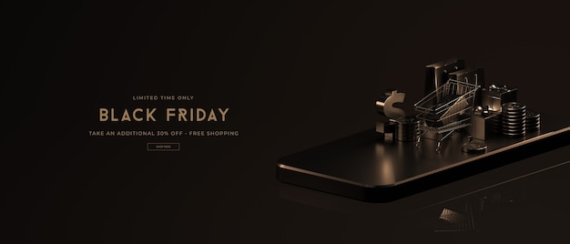 PSD mockup di vendita del black friday nel rendering 3d