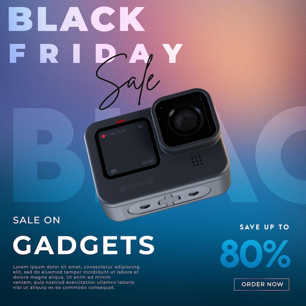 PSD 카메라 배너 템플릿 3d 렌더링에 검은 금요일 판매
