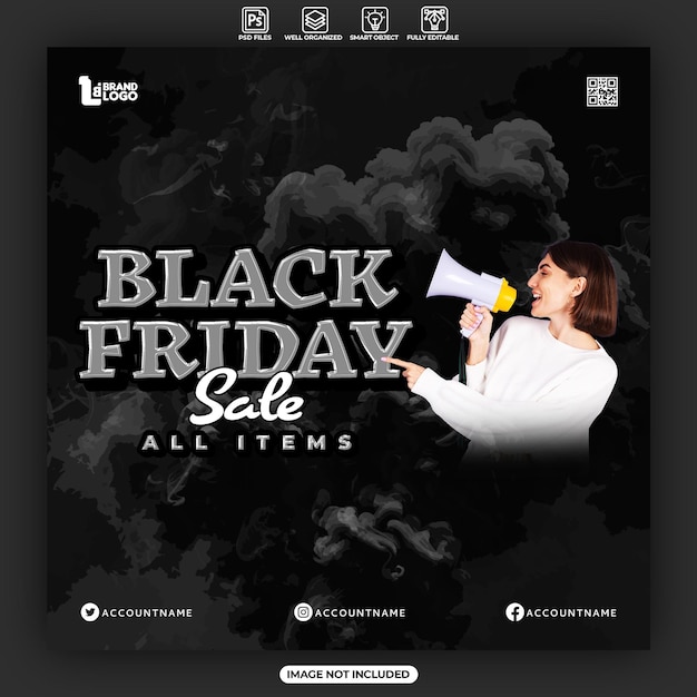 PSD black friday sale poster or social media feed template