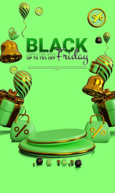 Black Friday Sale Realistic 3d design render Creative marketing concept