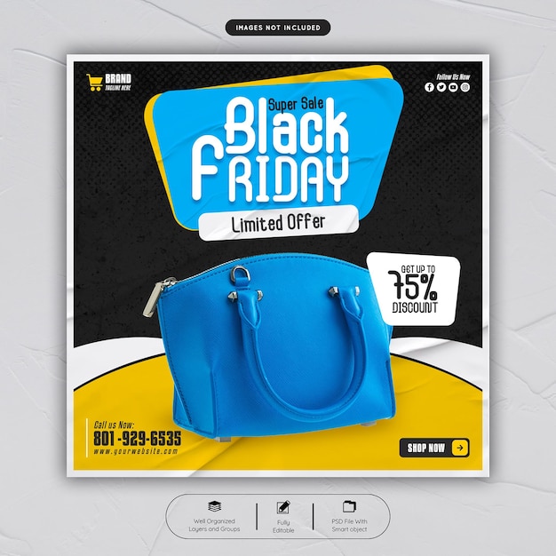 PSD modello di banner per post sui social media di vendita del black friday