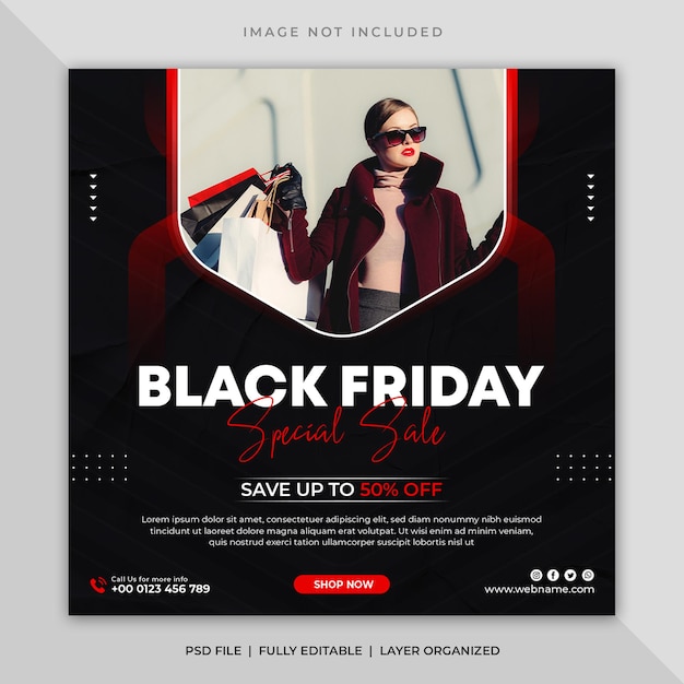 PSD black friday sale social media post or instagram banner square flyer template