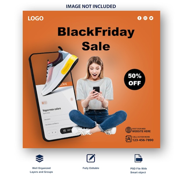 Black Friday sale social media post template PSD