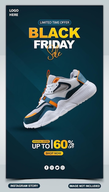 Modello di storia di instagram e facebook per la vendita di scarpe del black friday