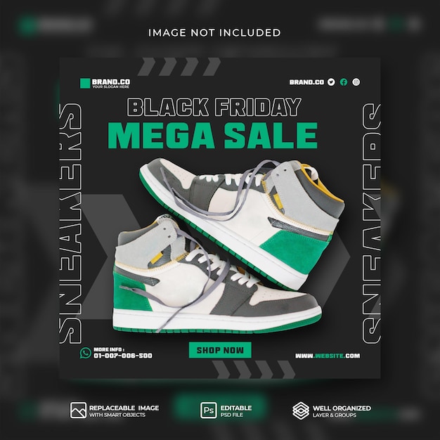 Black friday shoes sale-promotie-sjabloon voor spandoek voor sociale media premium psd