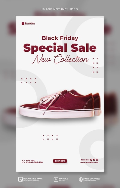 PSD black friday shoes sale-promotie sociale media verhaalbannersjabloon premium psd