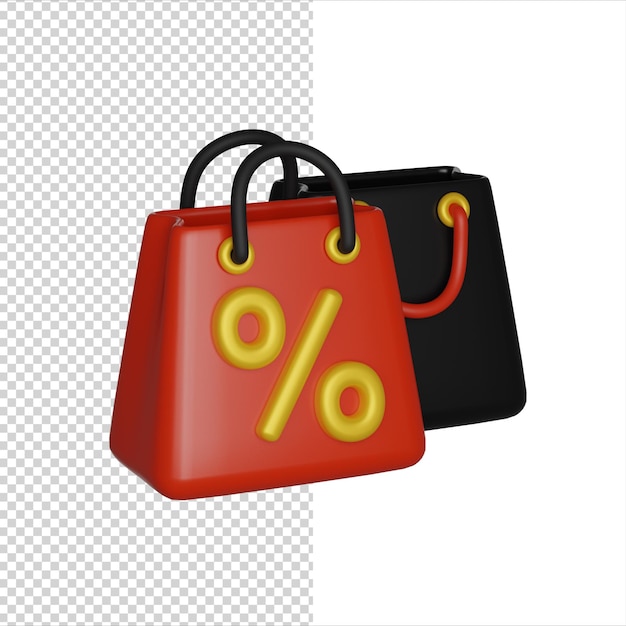 Black friday shopping bags with discount price special sale present 3D render icon