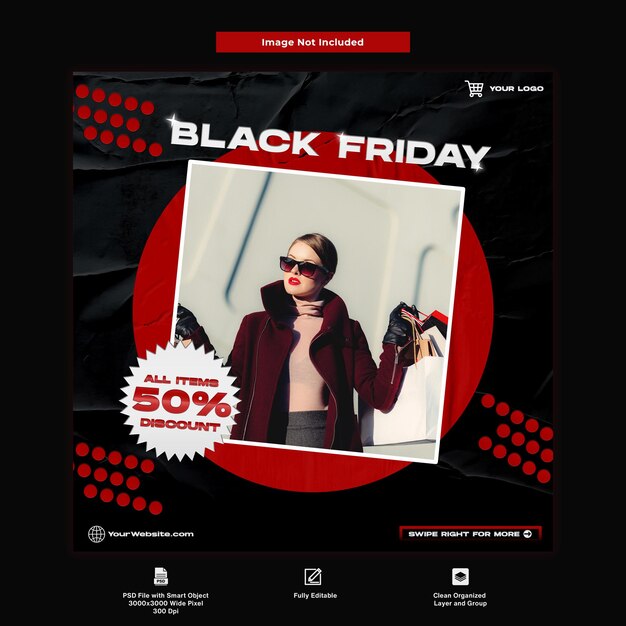 Modello di social media per lo shopping del black friday