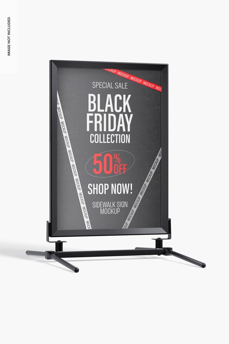 PSD black friday sidewalk sign mockup, left view