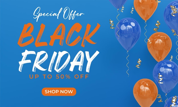 Black friday-sjabloon voor spandoek met 3d-rendering ballonnen