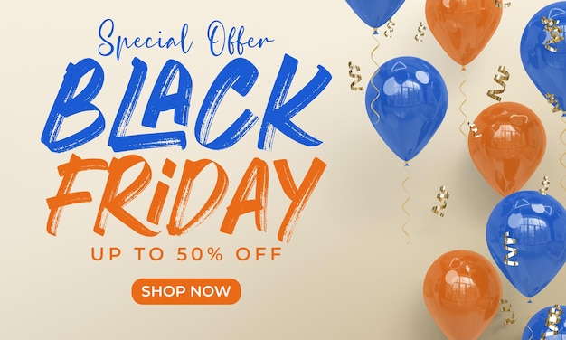 Black Friday-sjabloon voor spandoek met 3D-rendering ballonnen