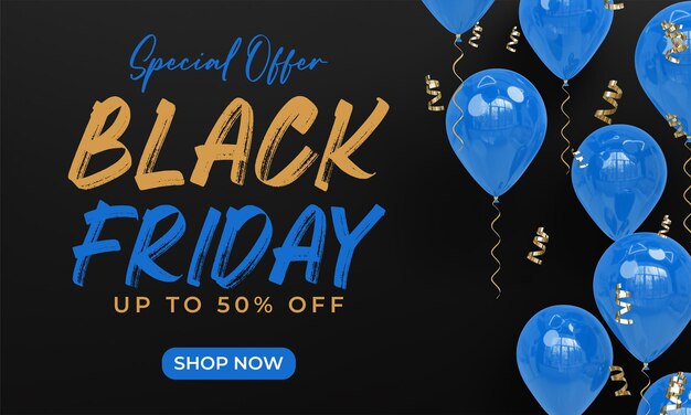 Black Friday-sjabloon voor spandoek met 3D-rendering ballonnen