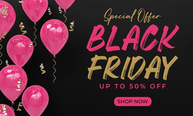 Black friday-sjabloon voor spandoek met 3d-rendering ballonnen