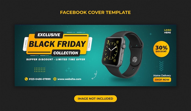 PSD black friday smartwatch sale facebook timeline cover and web banner template