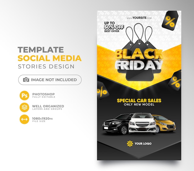 Post sui social media del black friday in rendering 3d per la composizione del design con un'offerta di 50 sconti