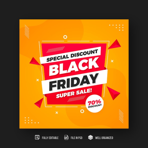 Black friday social media post and discount sale banner design template