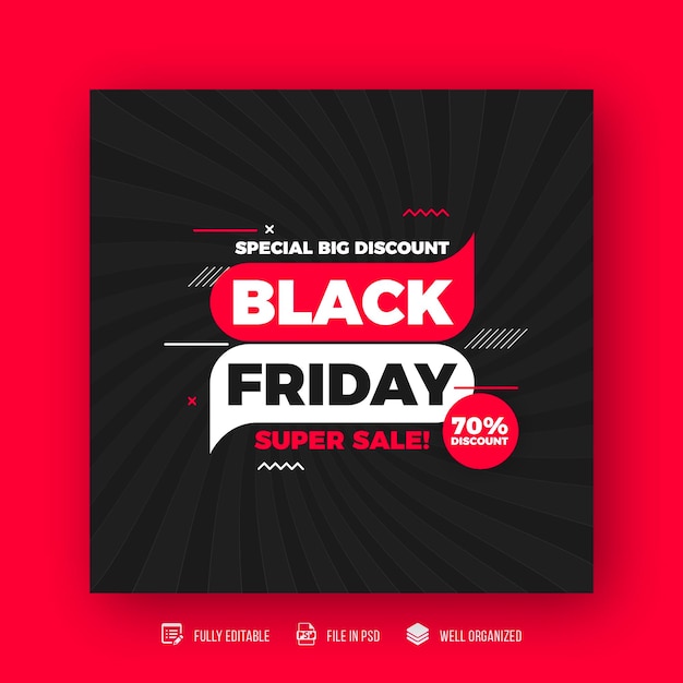 Modello di banner per post sui social media e vendita di sconti del black friday