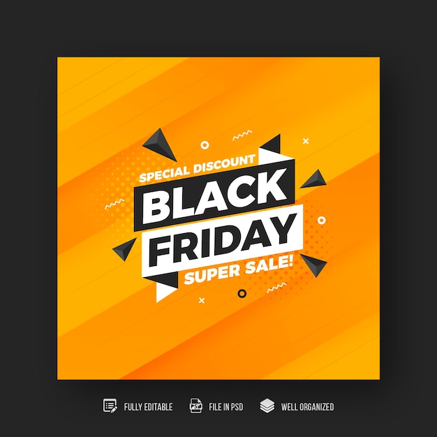 PSD black friday social media post and discount sale banner design template