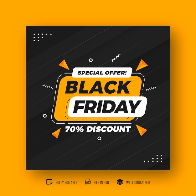 Modello di banner per post sui social media e vendita di sconti del black friday