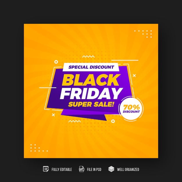 Black friday social media post en korting verkoop banner ontwerpsjabloon