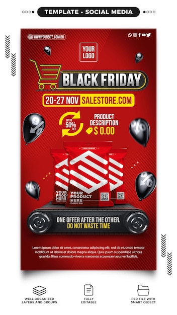 Modello di storie sui social media del black friday per supermercati con grandi affari