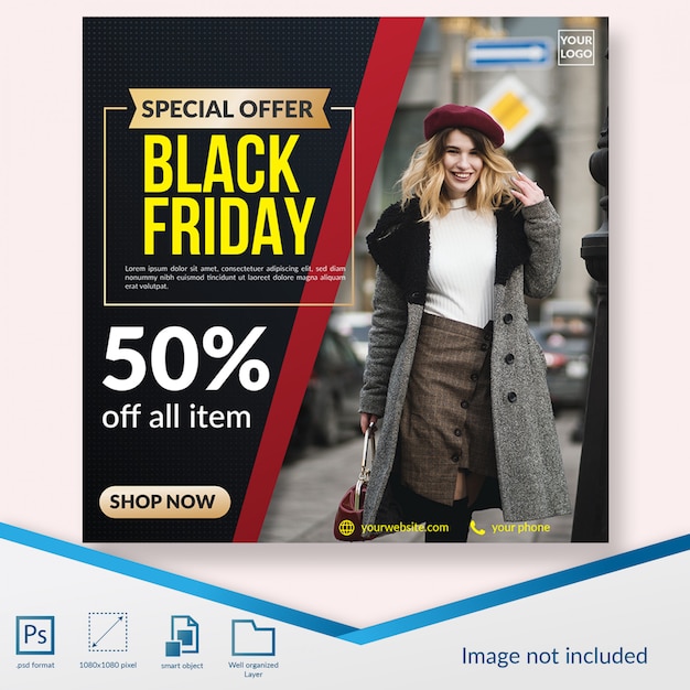 PSD black friday special fashion discount offer social media post template