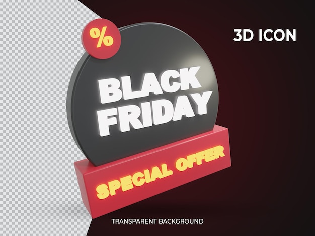 Venerdì nero offerta speciale 3d reso trasparente icona design vista laterale