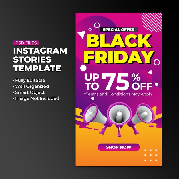 PSD black friday special offer promotion for instagram post stories design template