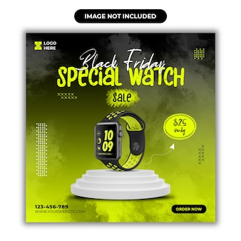Modello di post sui social media per la vendita di orologi speciali del black friday premium