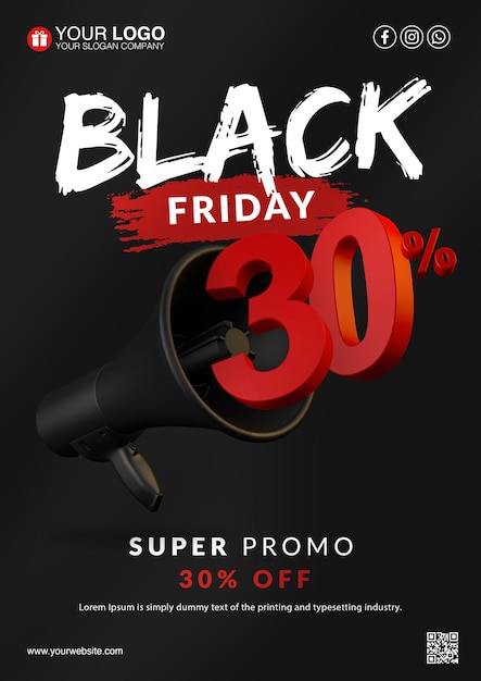 PSD modello di volantino super promozionale del black friday 30 percento