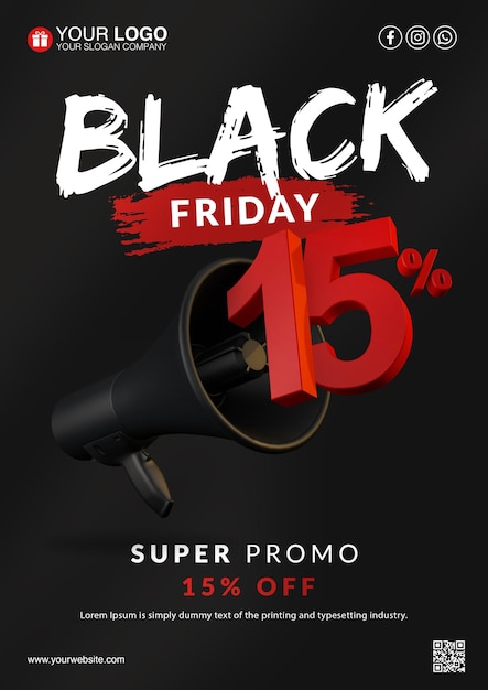 PSD black friday super promo folder sjabloon 15 procent