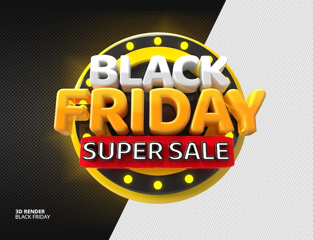 Modello di etichetta di rendering 3d di vendita eccellente del black friday