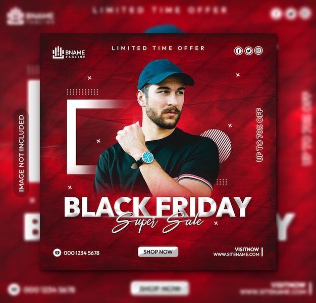 Black friday super sale banner square flyer or instagram social media post template