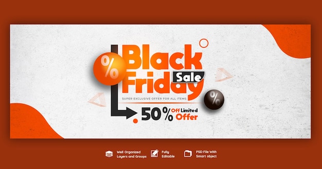 PSD modello di copertina di facebook super vendita del black friday