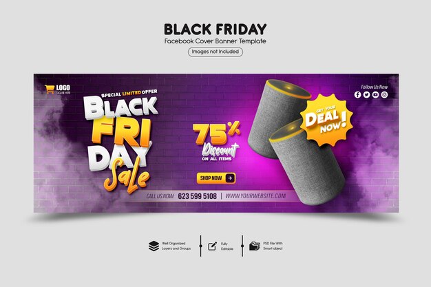 PSD modello di copertina facebook per super saldi del black friday